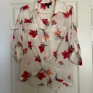 iZByer White and Pink Floral blouse